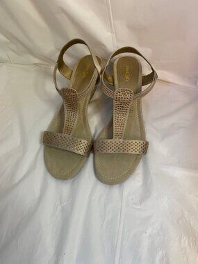East 5th Gaby Champagne Beige Rhineston Wedge Heel Sandal, women's size 9.5M